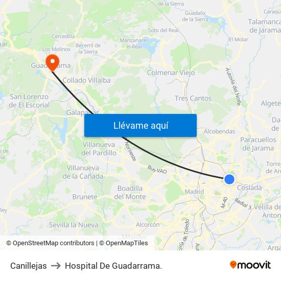 Canillejas to Hospital De Guadarrama. map