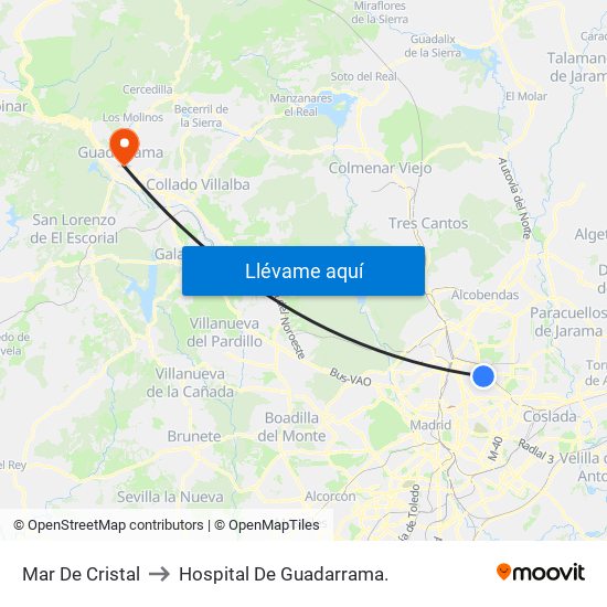 Mar De Cristal to Hospital De Guadarrama. map