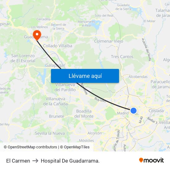 El Carmen to Hospital De Guadarrama. map