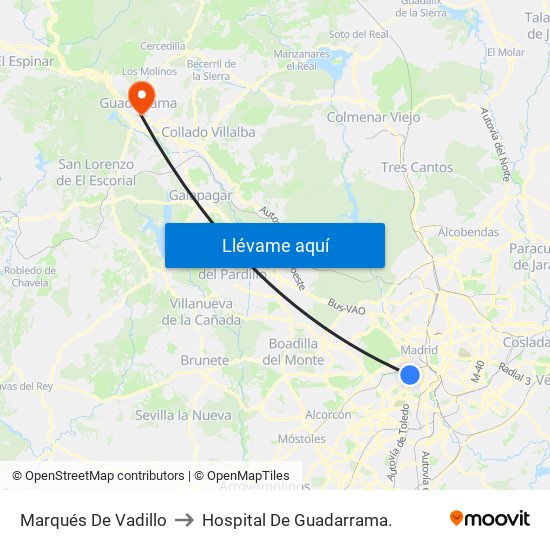Marqués De Vadillo to Hospital De Guadarrama. map