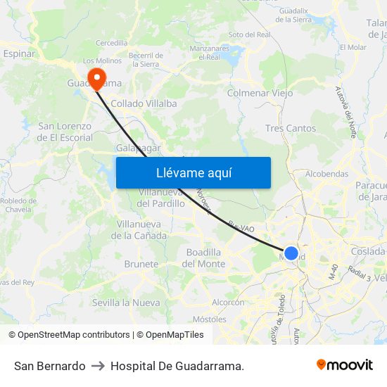 San Bernardo to Hospital De Guadarrama. map