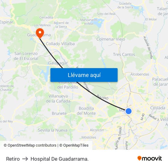 Retiro to Hospital De Guadarrama. map