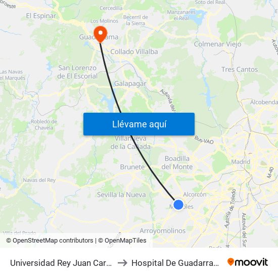 Universidad Rey Juan Carlos to Hospital De Guadarrama. map