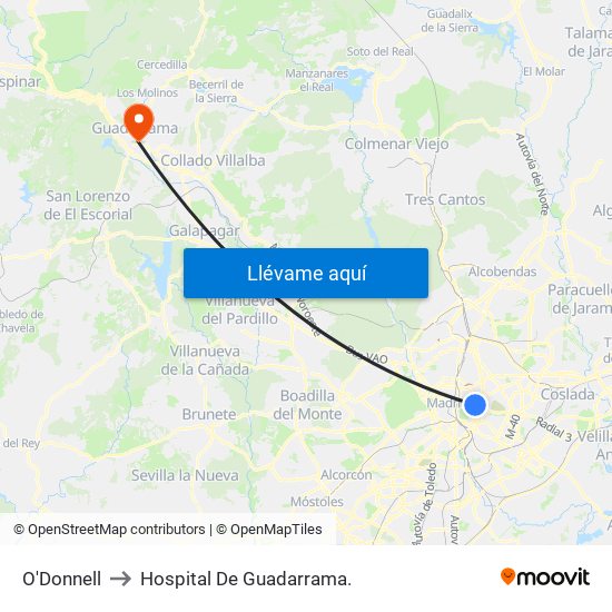 O'Donnell to Hospital De Guadarrama. map
