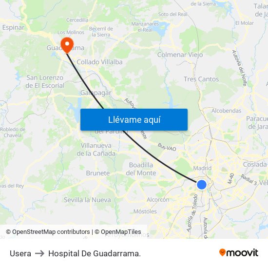 Usera to Hospital De Guadarrama. map