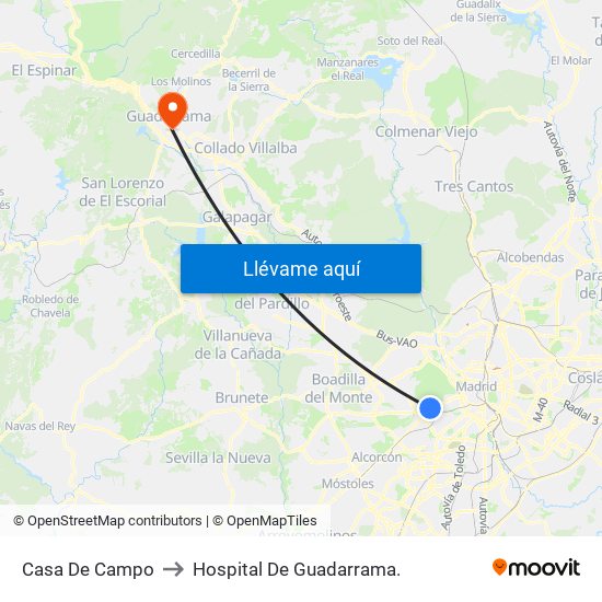 Casa De Campo to Hospital De Guadarrama. map