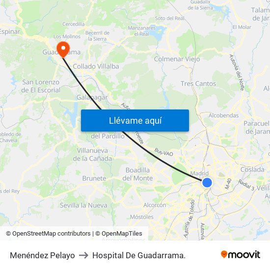 Menéndez Pelayo to Hospital De Guadarrama. map