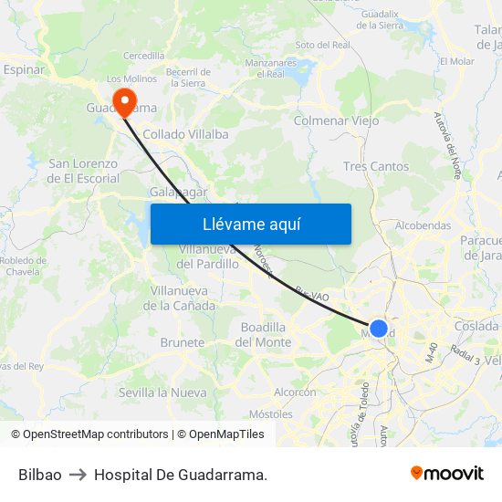 Bilbao to Hospital De Guadarrama. map