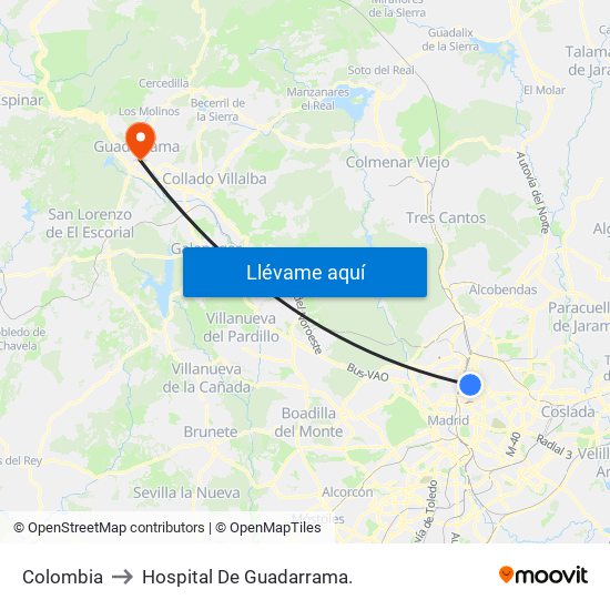 Colombia to Hospital De Guadarrama. map