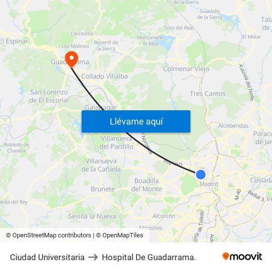 Ciudad Universitaria to Hospital De Guadarrama. map