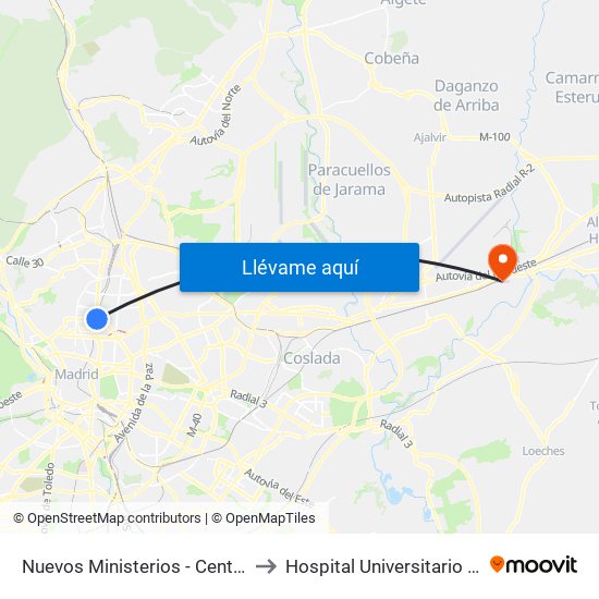 Nuevos Ministerios - Centro Comercial to Hospital Universitario De Torrejón map