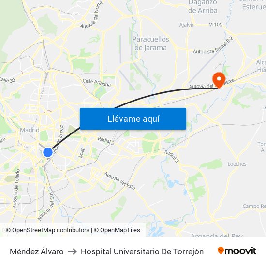 Méndez Álvaro to Hospital Universitario De Torrejón map