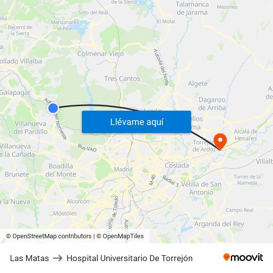 Las Matas to Hospital Universitario De Torrejón map