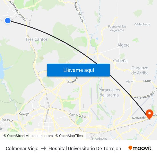 Colmenar Viejo to Hospital Universitario De Torrejón map