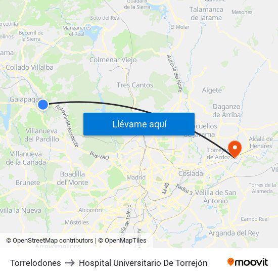 Torrelodones to Hospital Universitario De Torrejón map