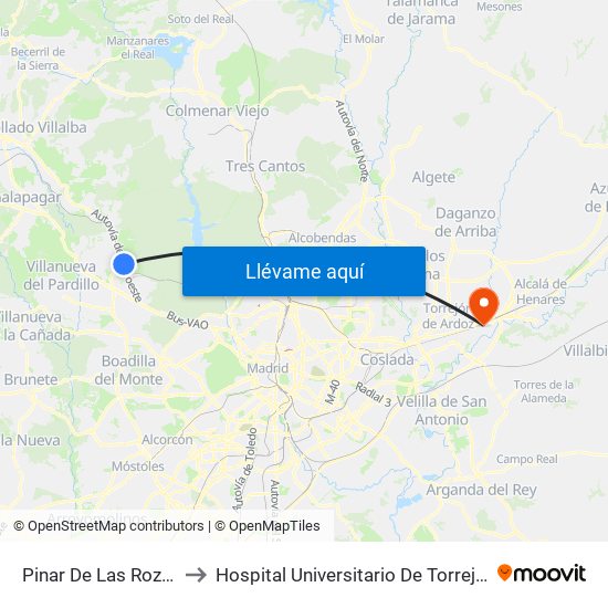 Pinar De Las Rozas to Hospital Universitario De Torrejón map