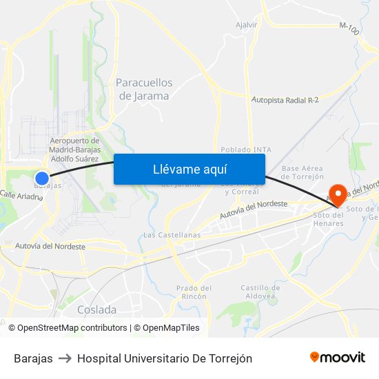 Barajas to Hospital Universitario De Torrejón map