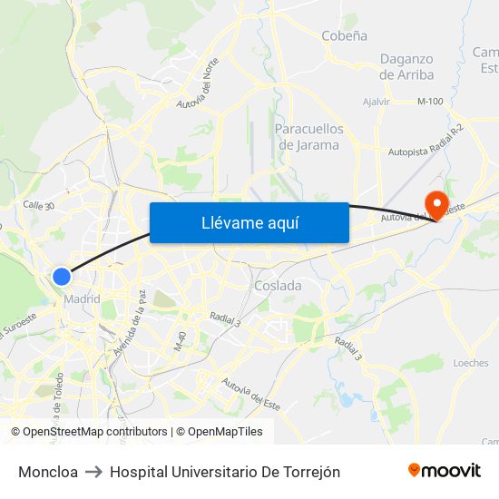 Moncloa to Hospital Universitario De Torrejón map
