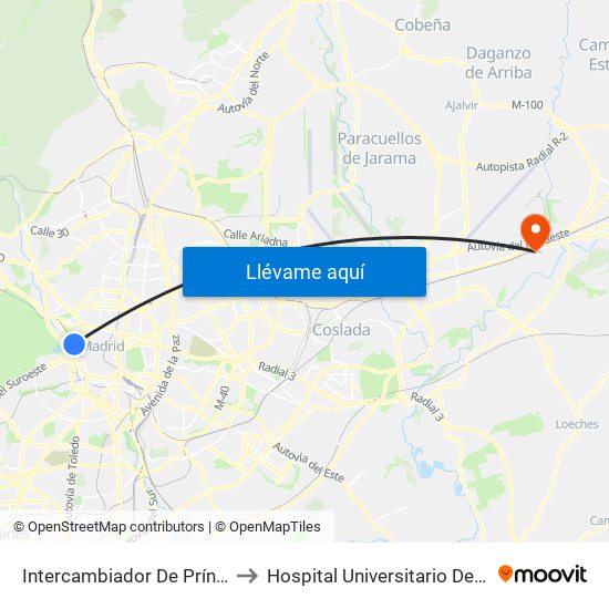 Intercambiador De Príncipe Pío to Hospital Universitario De Torrejón map