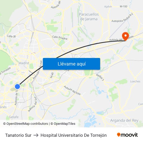 Tanatorio Sur to Hospital Universitario De Torrejón map