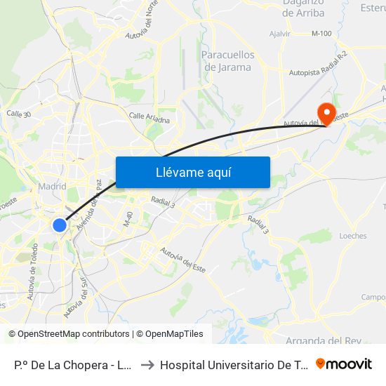 P.º De La Chopera - Legazpi to Hospital Universitario De Torrejón map