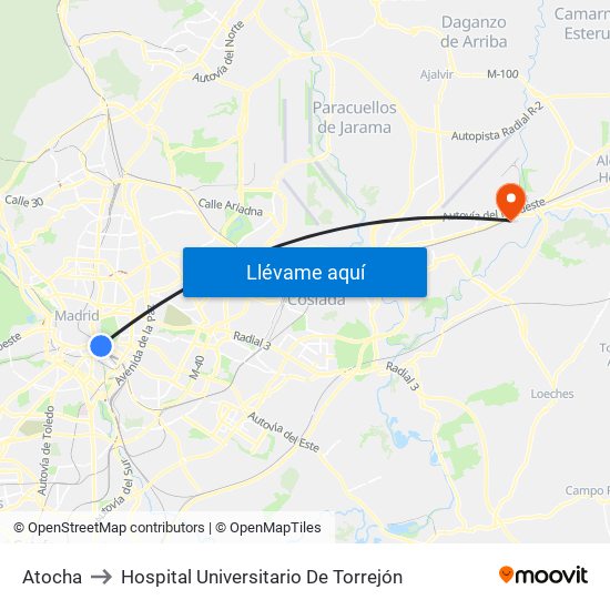 Atocha to Hospital Universitario De Torrejón map