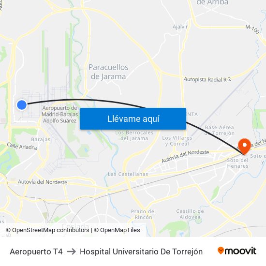 Aeropuerto T4 to Hospital Universitario De Torrejón map