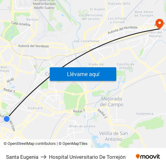 Santa Eugenia to Hospital Universitario De Torrejón map