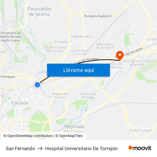 San Fernando to Hospital Universitario De Torrejón map