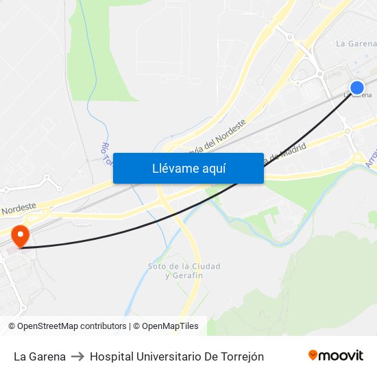 La Garena to Hospital Universitario De Torrejón map