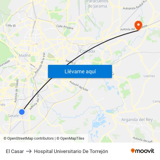 El Casar to Hospital Universitario De Torrejón map