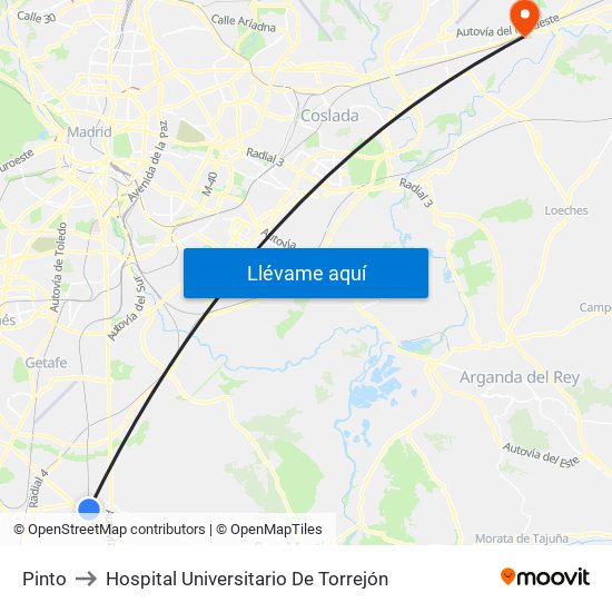 Pinto to Hospital Universitario De Torrejón map