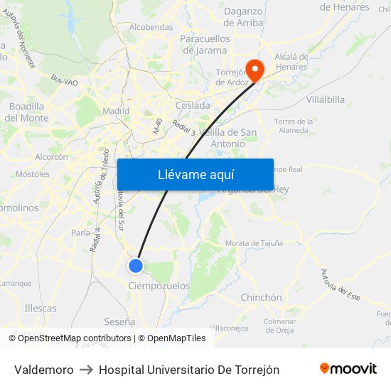Valdemoro to Hospital Universitario De Torrejón map