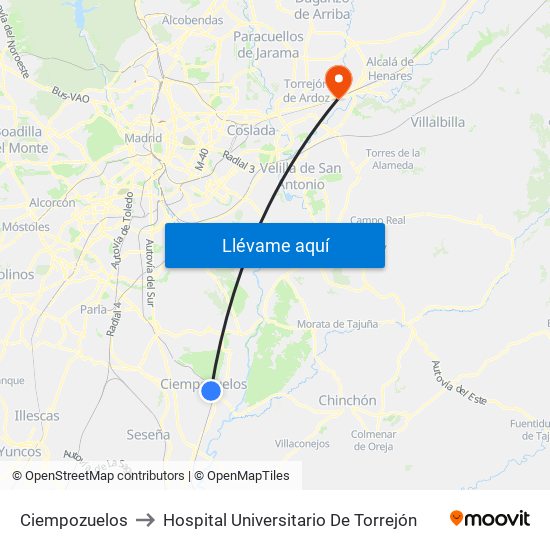 Ciempozuelos to Hospital Universitario De Torrejón map