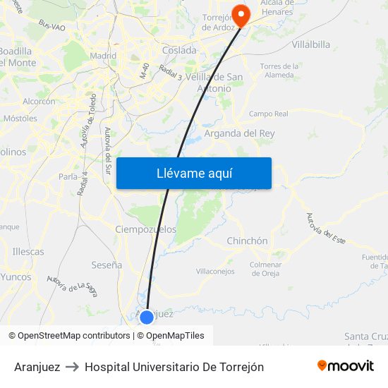 Aranjuez to Hospital Universitario De Torrejón map