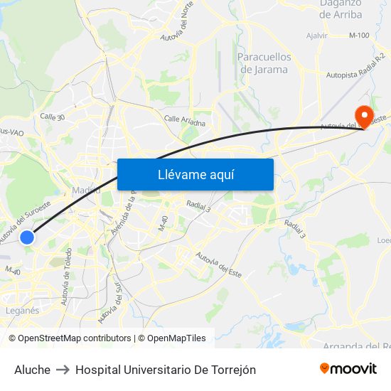 Aluche to Hospital Universitario De Torrejón map