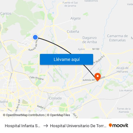 Hospital Infanta Sofía to Hospital Universitario De Torrejón map