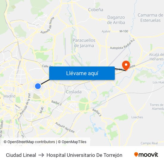 Ciudad Lineal to Hospital Universitario De Torrejón map