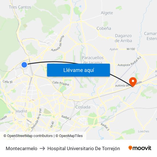 Montecarmelo to Hospital Universitario De Torrejón map