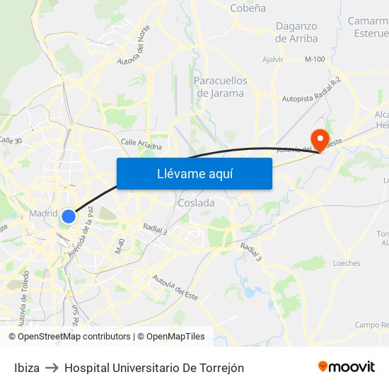 Ibiza to Hospital Universitario De Torrejón map