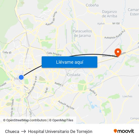 Chueca to Hospital Universitario De Torrejón map