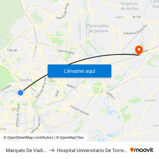 Marqués De Vadillo to Hospital Universitario De Torrejón map