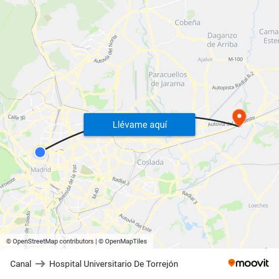 Canal to Hospital Universitario De Torrejón map