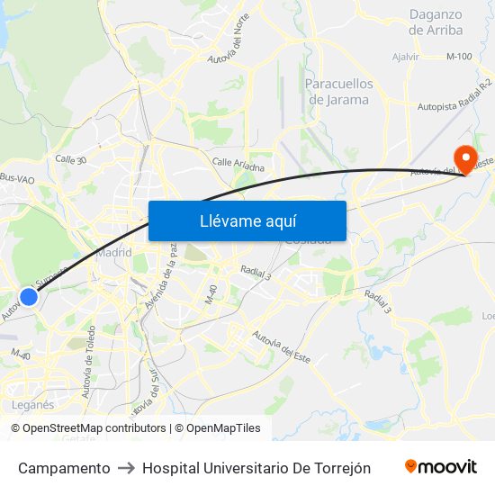 Campamento to Hospital Universitario De Torrejón map