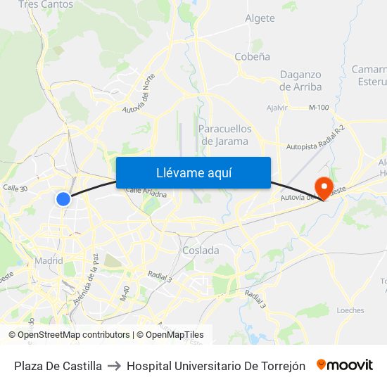 Plaza De Castilla to Hospital Universitario De Torrejón map