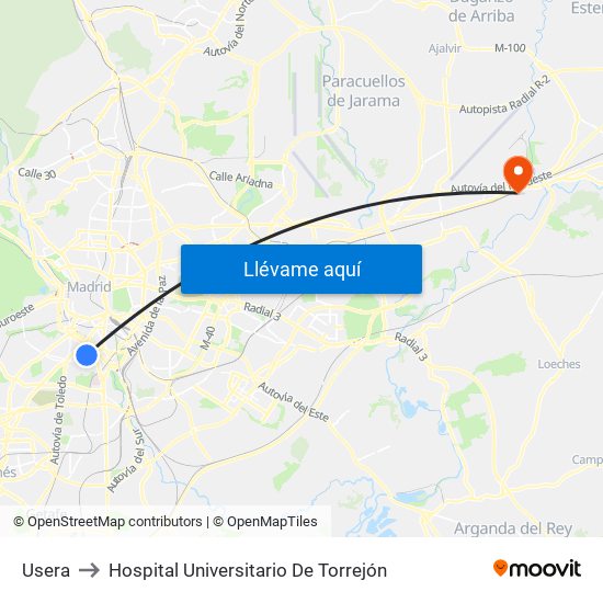Usera to Hospital Universitario De Torrejón map