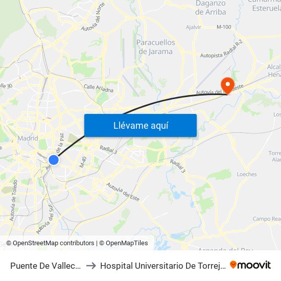 Puente De Vallecas to Hospital Universitario De Torrejón map