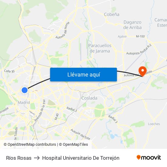 Ríos Rosas to Hospital Universitario De Torrejón map