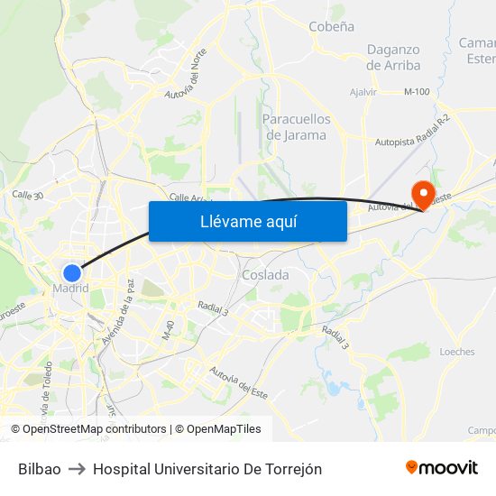 Bilbao to Hospital Universitario De Torrejón map