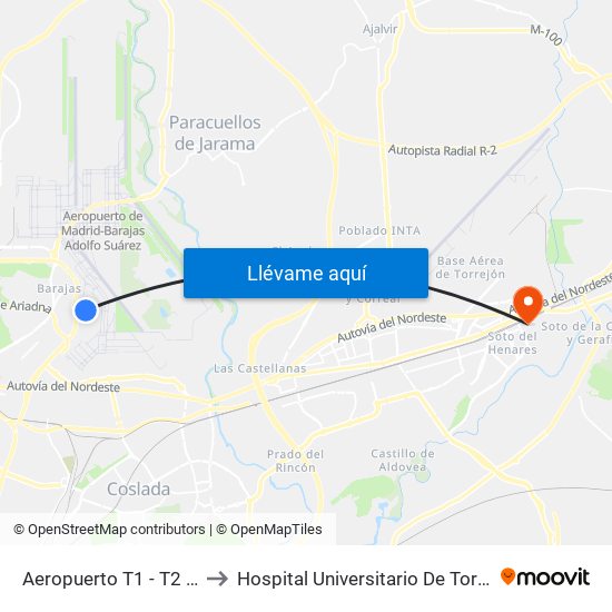Aeropuerto T1 - T2 - T3 to Hospital Universitario De Torrejón map